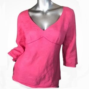 NEW! 100% linen Ann Taylor pink V-neck empire waist blouse tunic top size 8